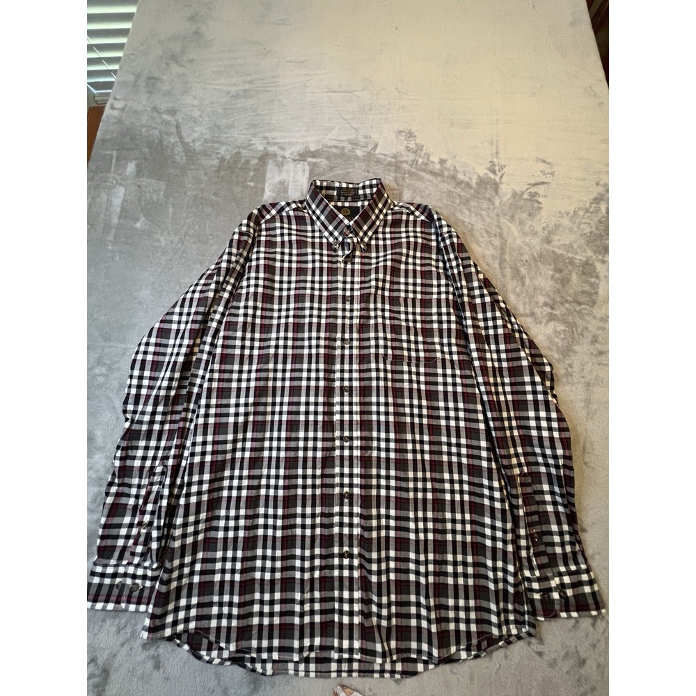 Viyella Mens Shirt Large Burgundy Black Plaid Button Up  Traditional Fit